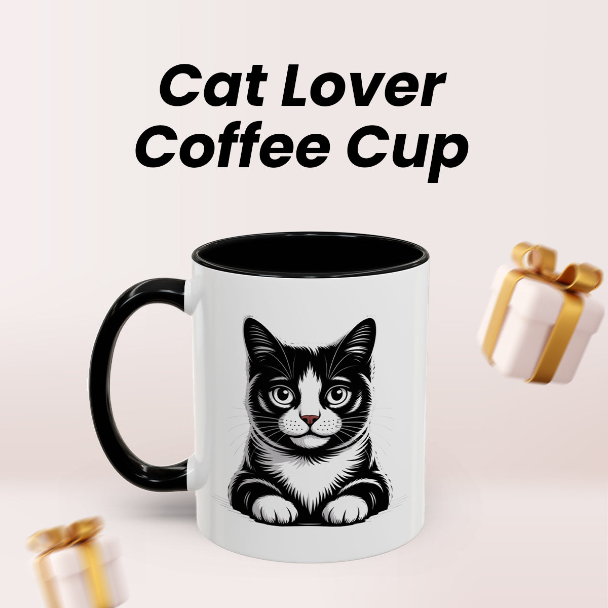Black White Tuxedo Cat Mug – Cat Lover Coffee Cup for Women and Men – Ideal Present for Cat Moms, Cat Dads, and Friends