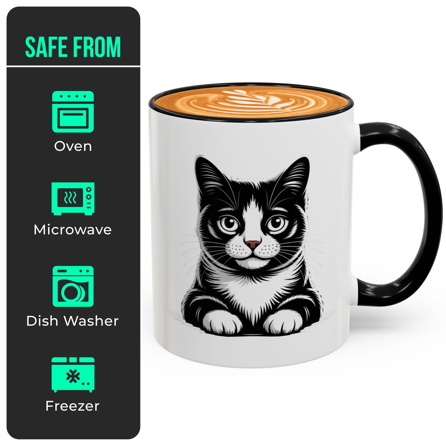 Black White Tuxedo Cat Mug – Cat Lover Coffee Cup for Women and Men – Ideal Present for Cat Moms, Cat Dads, and Friends