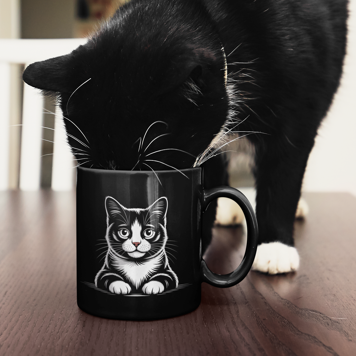 Black White Tuxedo Cat Mug – Cat Lover Coffee Cup for Women and Men – Ideal Present for Cat Moms, Cat Dads, and Friends