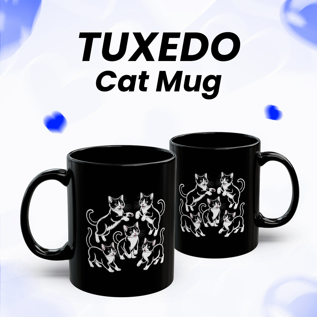 Tuxedo Cat Mug – Black White Tuxedo Cat Playful Postures – Mug for Cat Lover Women, Men, Friends, and Coworkers