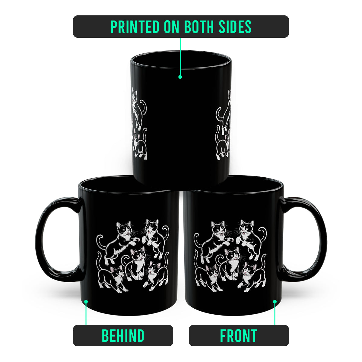 Tuxedo Cat Mug – Black White Tuxedo Cat Playful Postures – Mug for Cat Lover Women, Men, Friends, and Coworkers