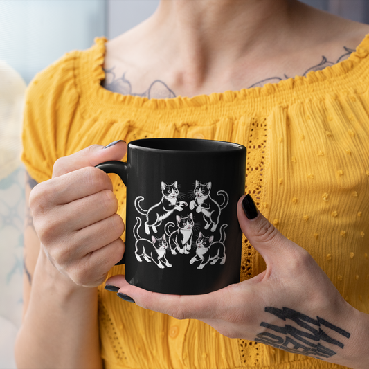 Tuxedo Cat Mug – Black White Tuxedo Cat Playful Postures – Mug for Cat Lover Women, Men, Friends, and Coworkers
