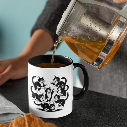 Funny Tuxedo Cat Mug – Black White Tuxedo Cat Playful Postures – Ideal Cat Lover Coffee Mug for Friends, Wife, or Husband