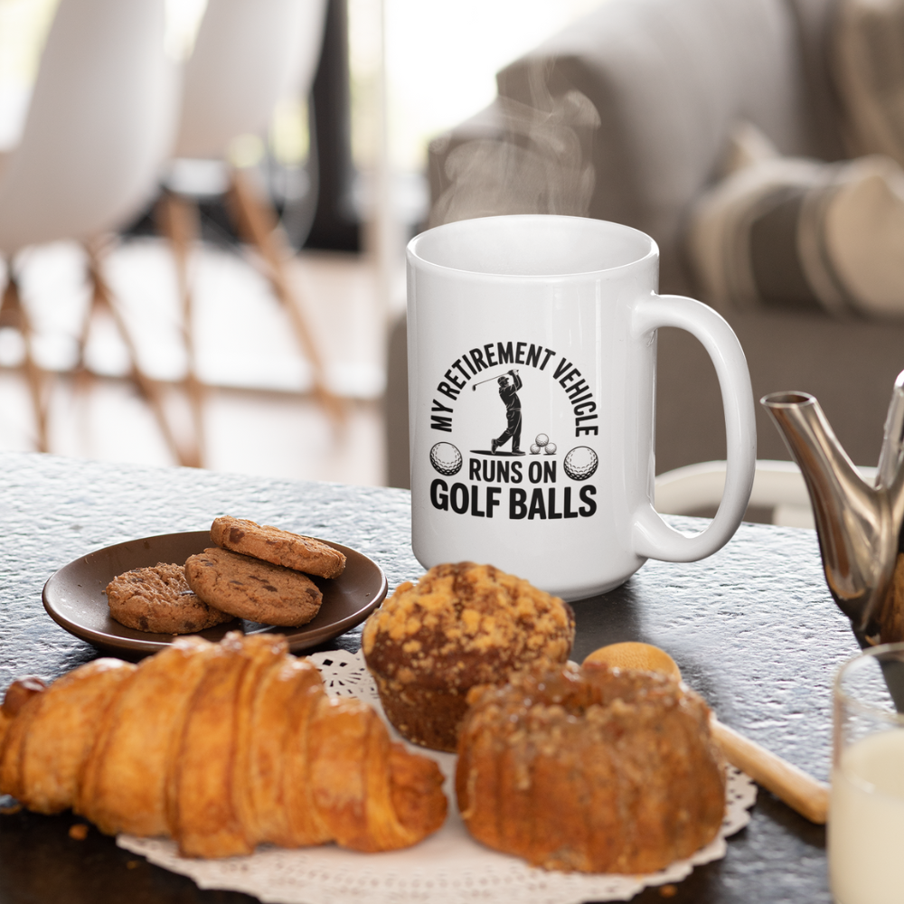 My Retirement Vehicle Runs on Golf Balls Ceramic White Mug (11oz, 15oz)