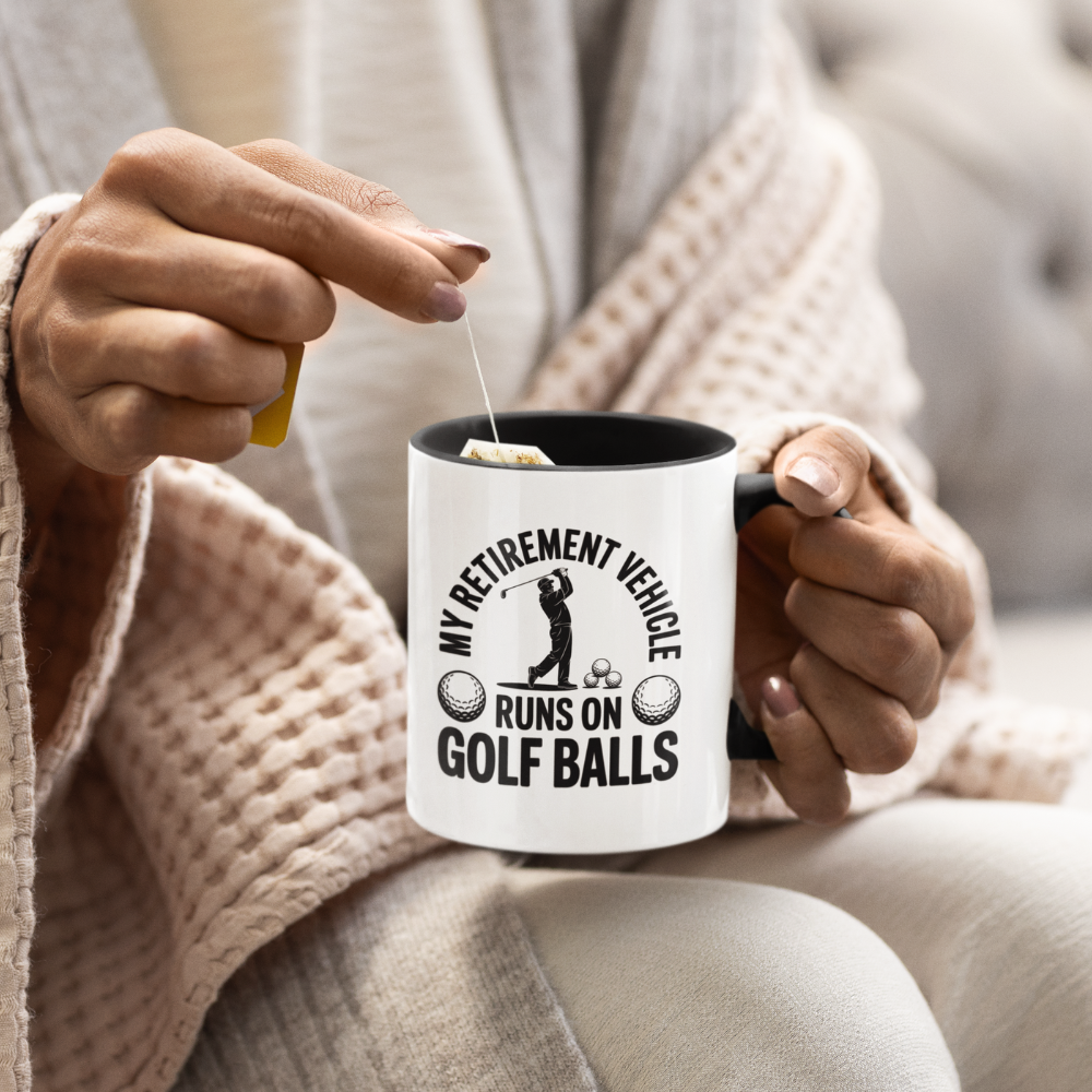 My Retirement Vehicle Runs on Golf Balls Black Accent Coffee Mug (11, 15oz)
