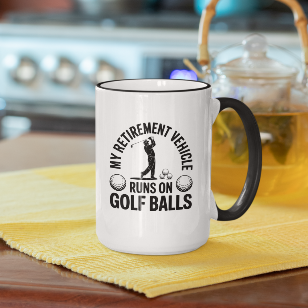 My Retirement Vehicle Runs on Golf Balls Black Accent Coffee Mug (11, 15oz)