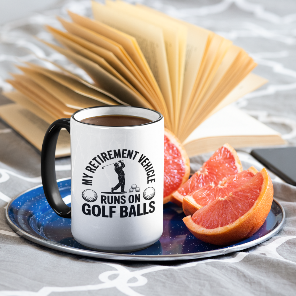 My Retirement Vehicle Runs on Golf Balls Black Accent Coffee Mug (11, 15oz)