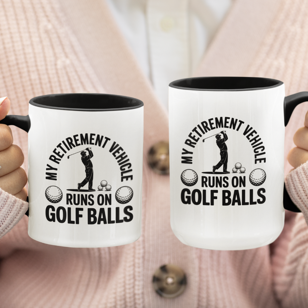 My Retirement Vehicle Runs on Golf Balls Black Accent Coffee Mug (11, 15oz)
