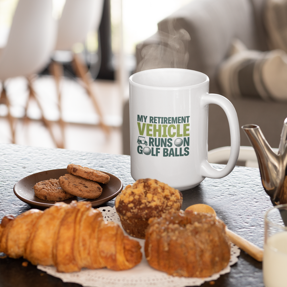 My Retirement Vehicle Runs on Golf Balls White Ceramic Mug, (11oz, 15oz)