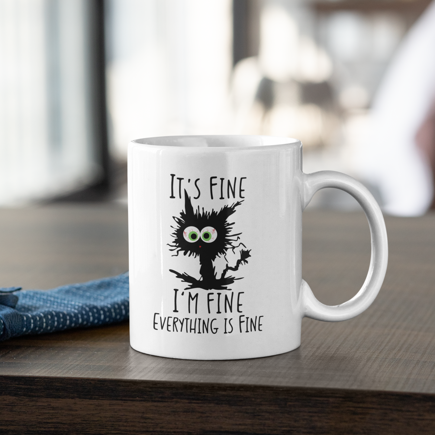It’s Fine I’m Fine Everything Is Fine Mug – Cute Black Cat Coffee Cup