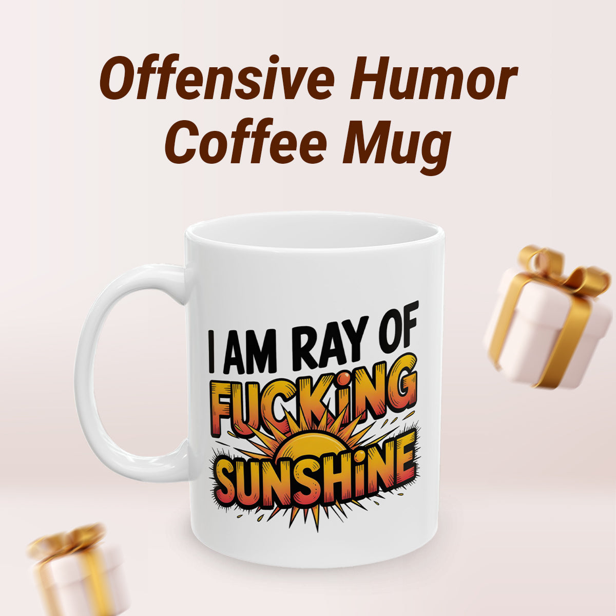 Rude Humor Coffee Cup – “I Am a Ray of Fing Sunshine” Funny Mug for Adults