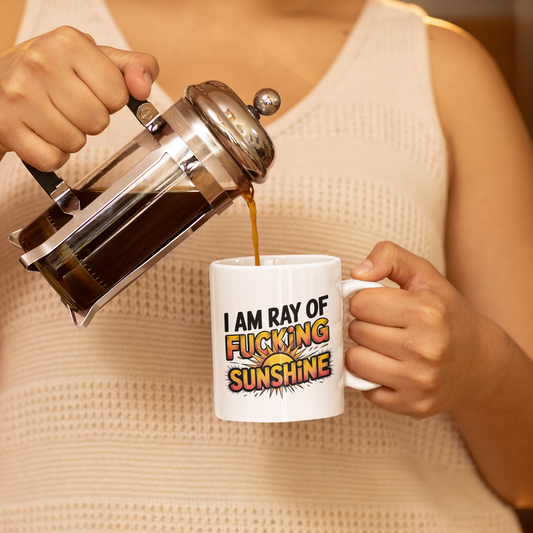 Rude Humor Coffee Cup – “I Am a Ray of Fing Sunshine” Funny Mug for Adults