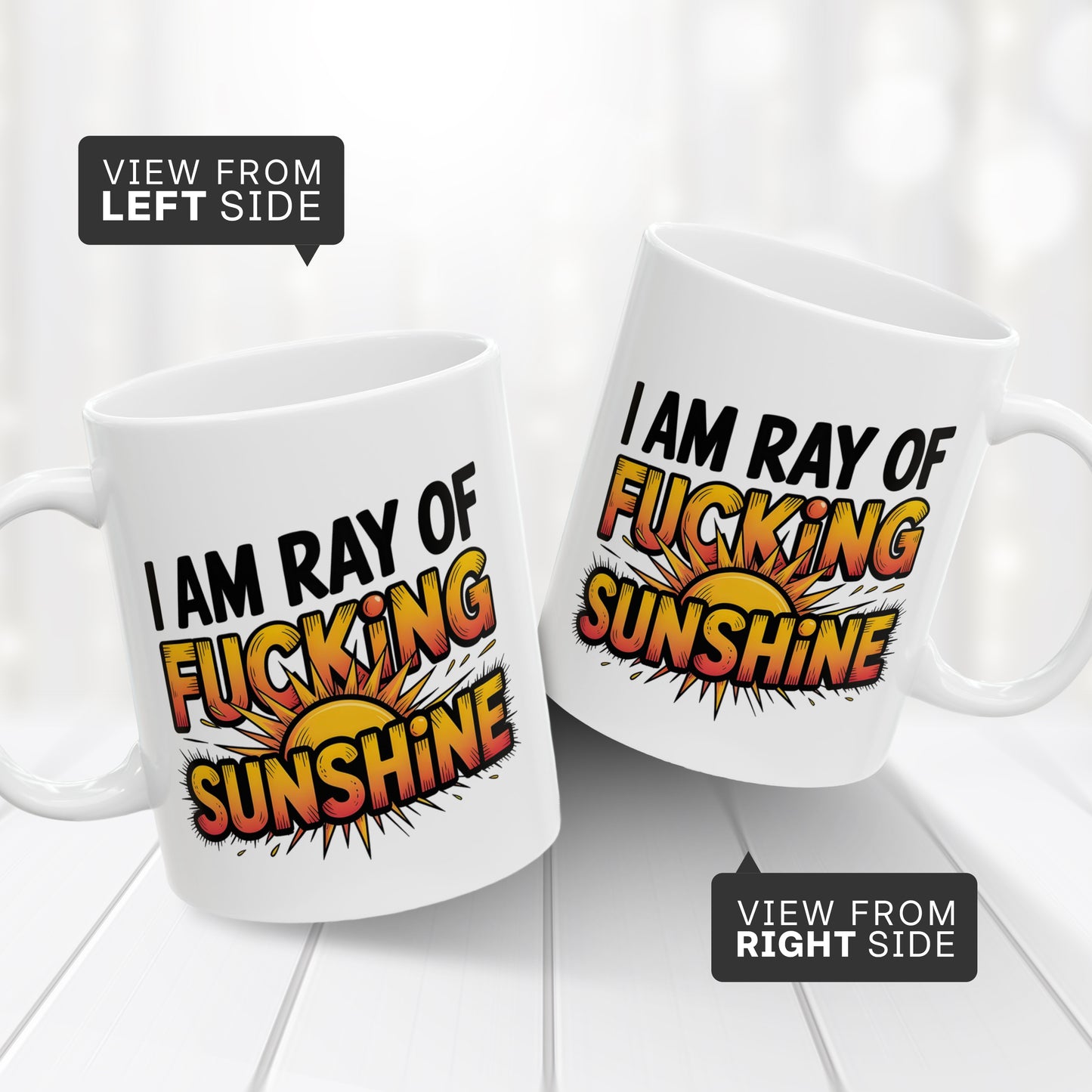 Rude Humor Coffee Cup – “I Am a Ray of Fing Sunshine” Funny Mug for Adults