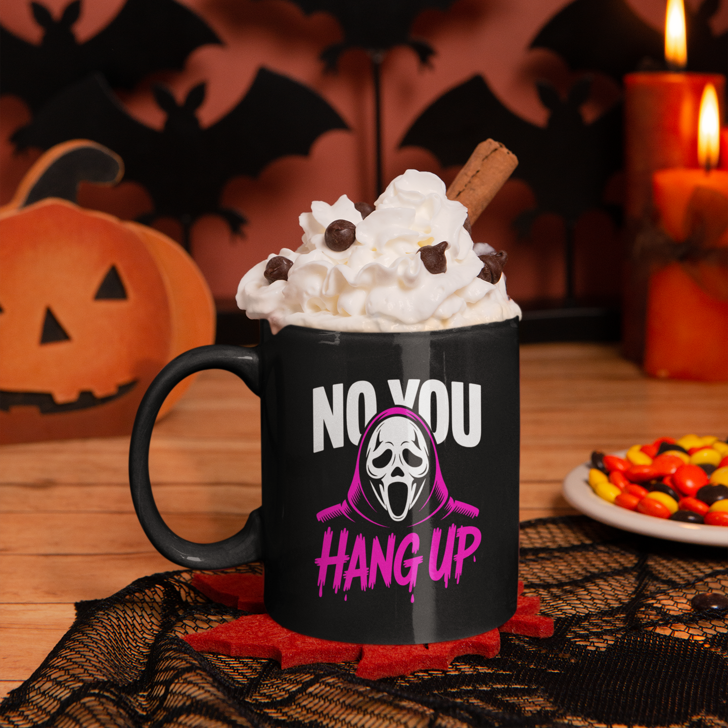 Ghostface Halloween Mug – “No You Hang Up” Ghostface Design, Spooky Scream Horror Coffee Cup