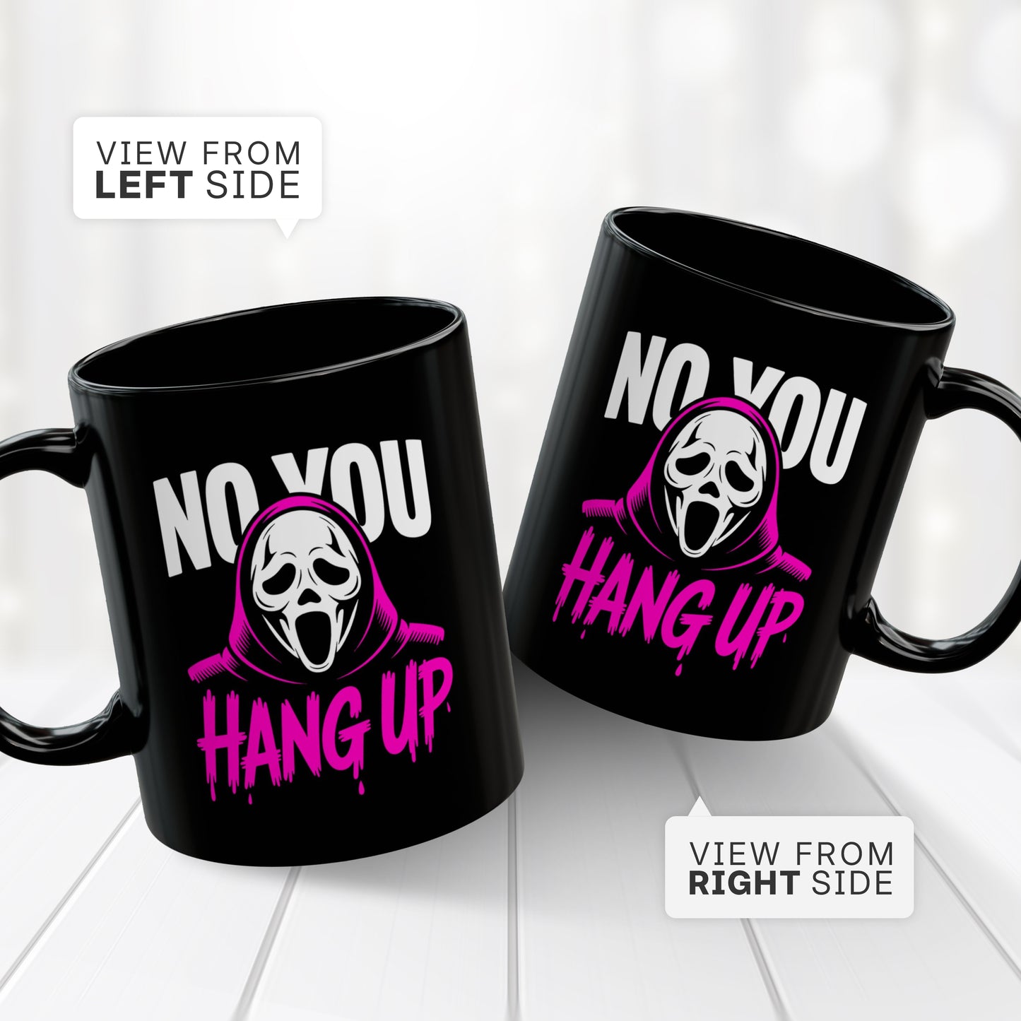Ghostface Halloween Mug – “No You Hang Up” Ghostface Design, Spooky Scream Horror Coffee Cup