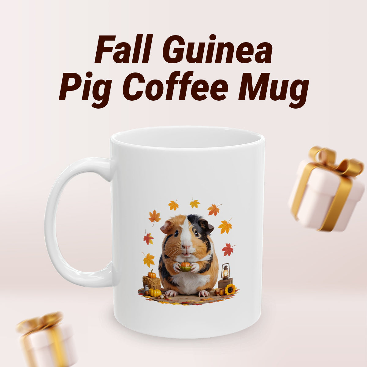 Pumpkin & Leaves Guinea Pig Coffee Cup