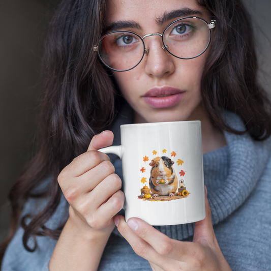 Pumpkin & Leaves Guinea Pig Coffee Cup