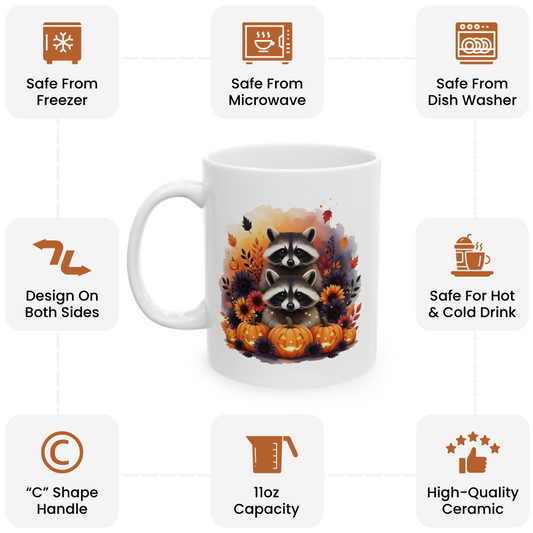 Fall Raccoon Coffee Mug 11oz – Cute Autumn & Halloween Cup