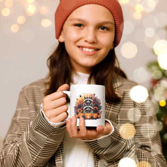 Fall Raccoon Coffee Mug 11oz – Cute Autumn & Halloween Cup
