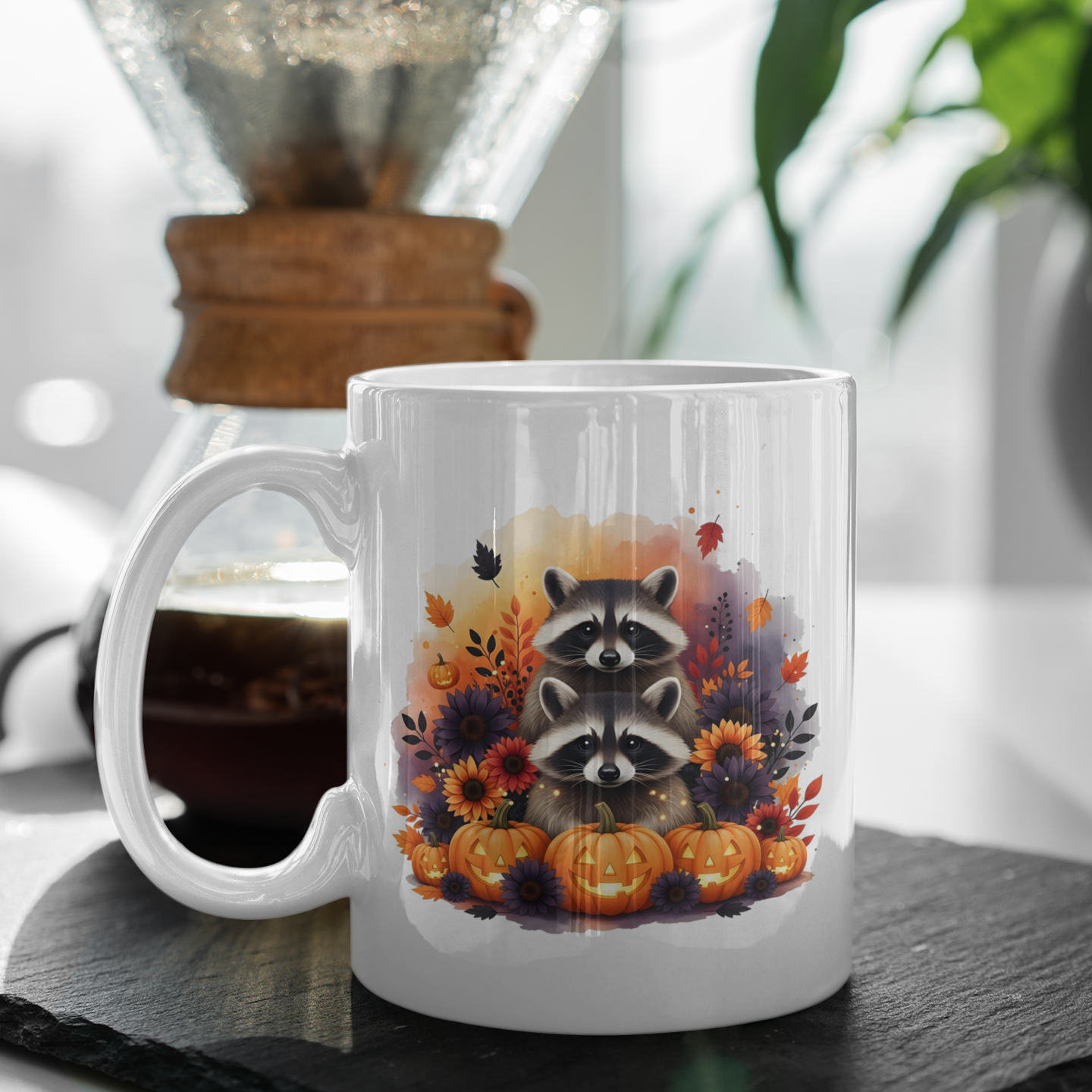Fall Raccoon Coffee Mug 11oz – Cute Autumn & Halloween Cup