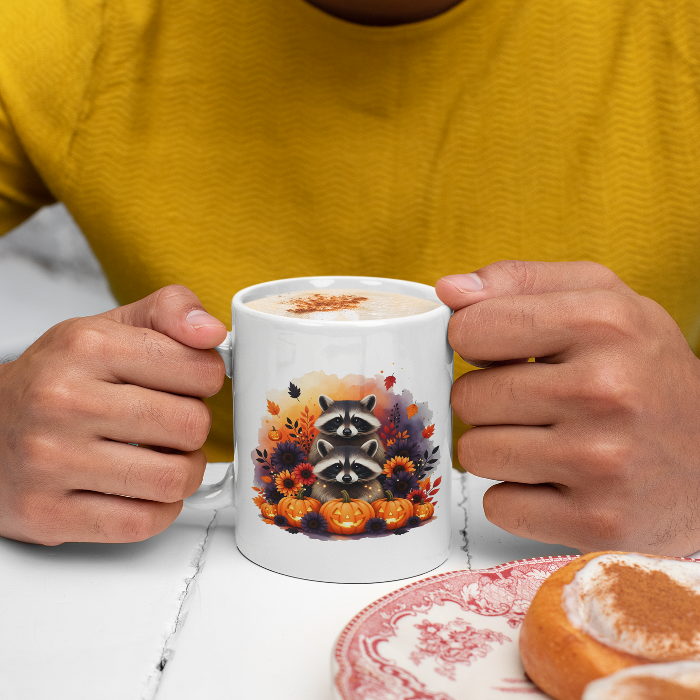 Fall Raccoon Coffee Mug 11oz – Cute Autumn & Halloween Cup