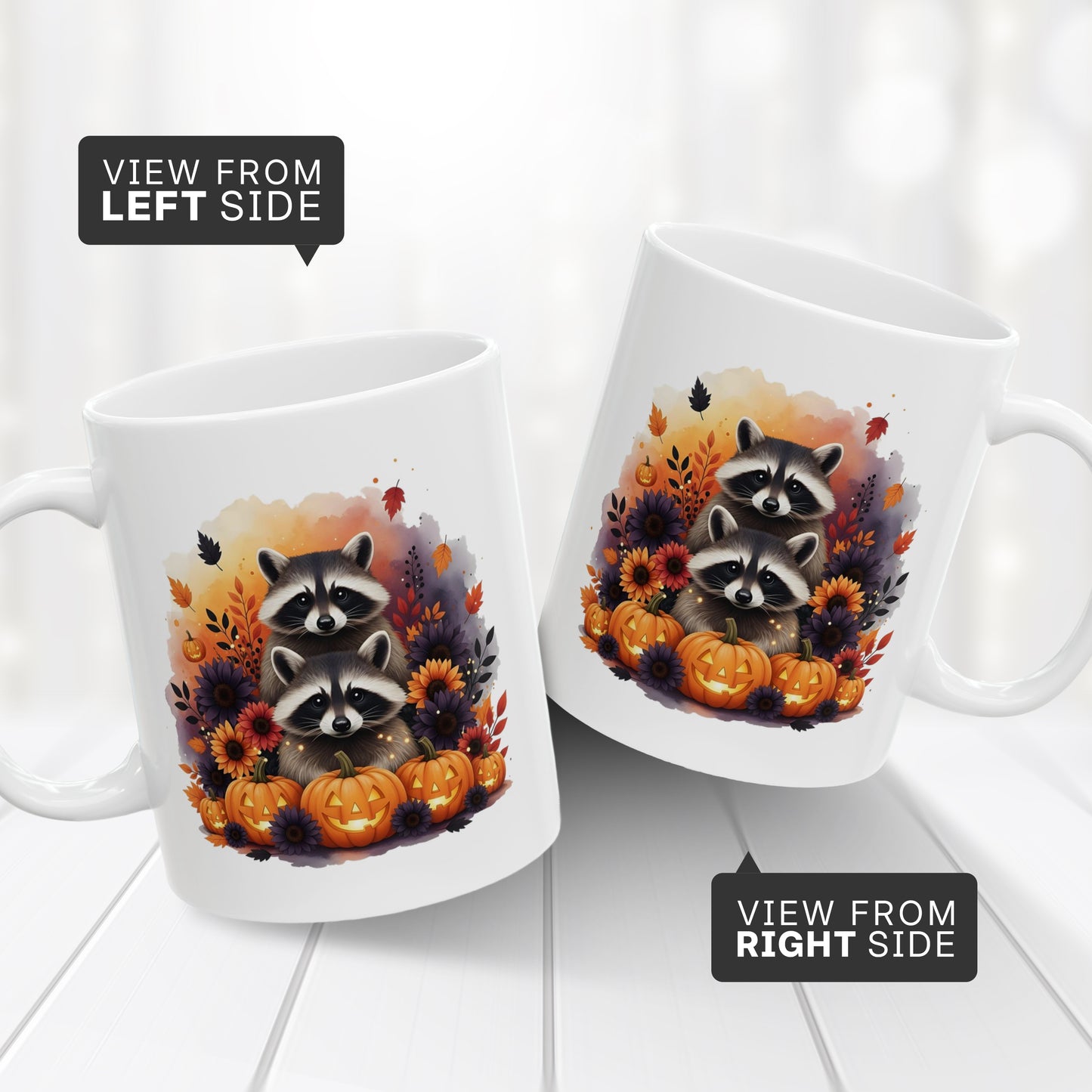 Fall Raccoon Coffee Mug 11oz – Cute Autumn & Halloween Cup