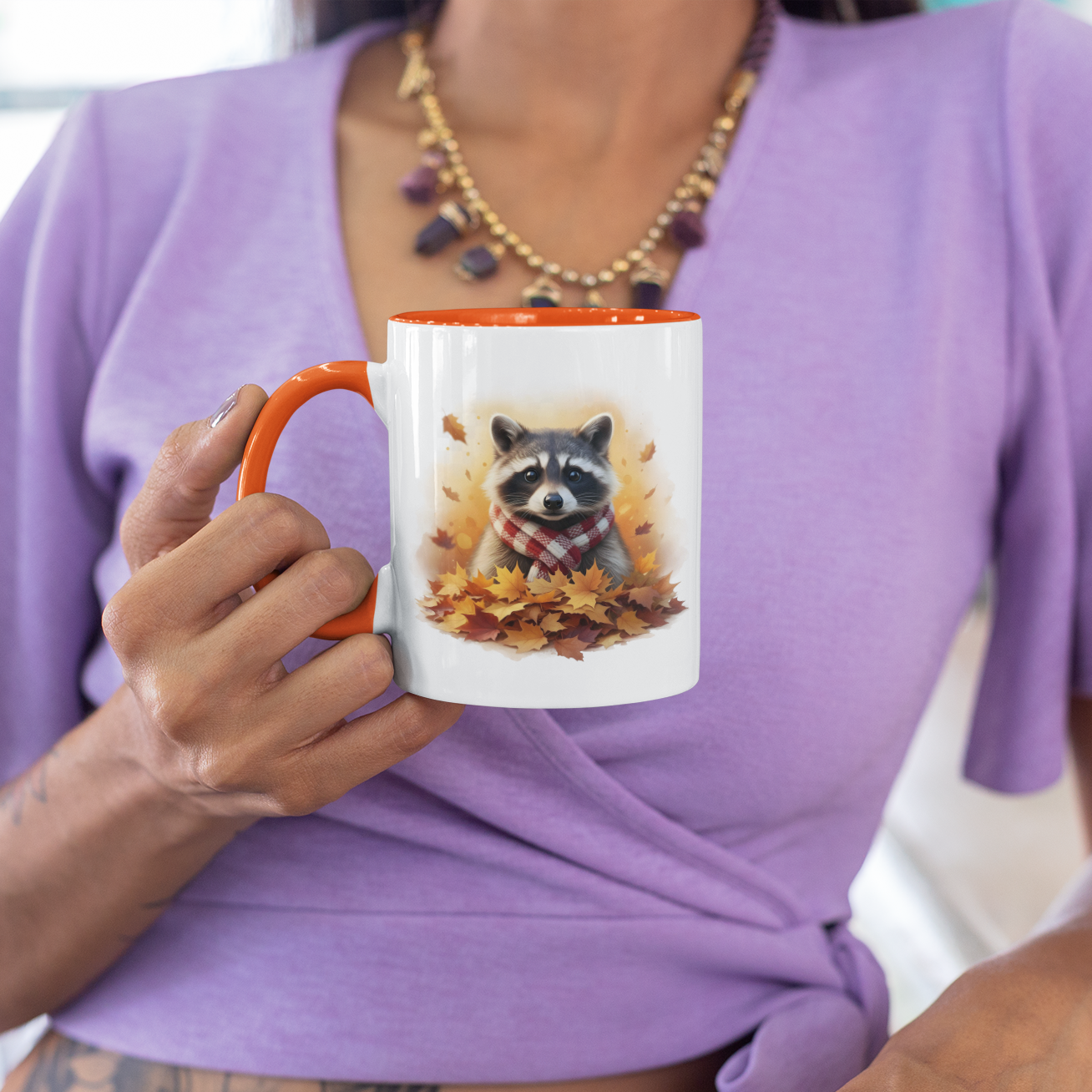 Two-Tone Orange Raccoon Mug – Fall & Thanksgiving Gift
