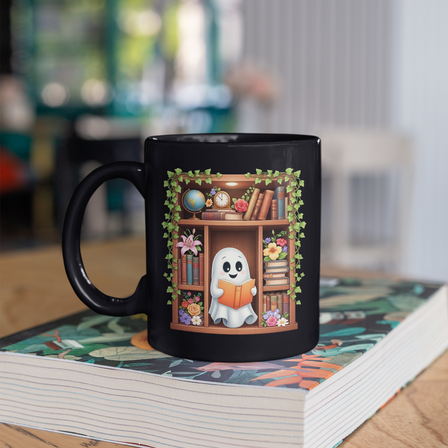 Cute Ghost Reading Mug – “Just One More Chapter” Coffee Cup 11oz