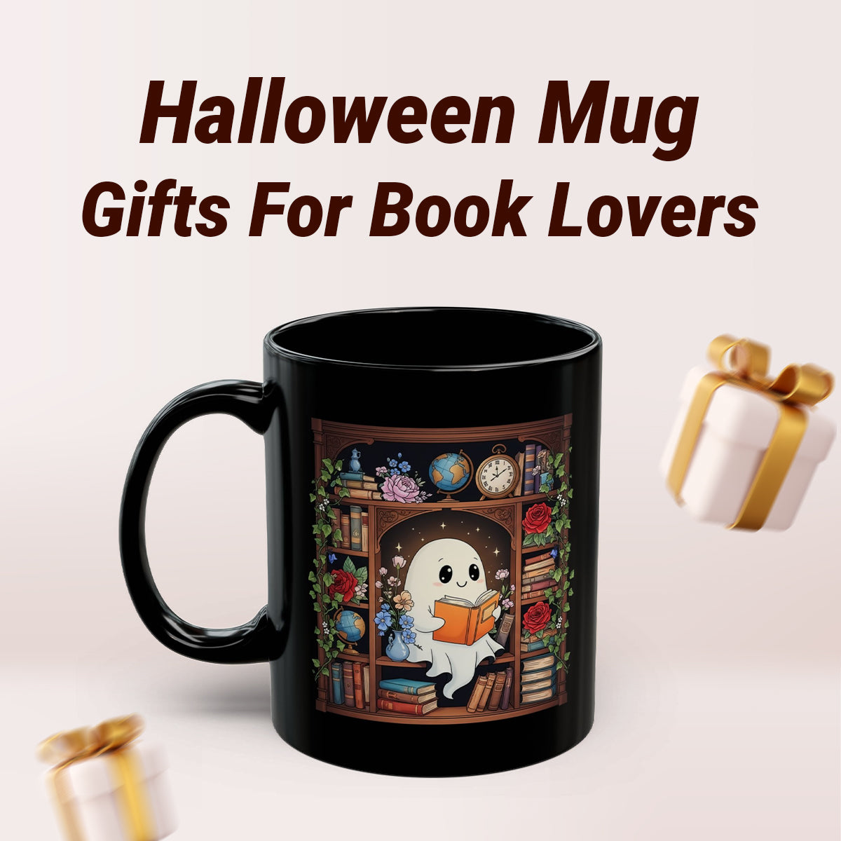 Halloween Ghost Coffee Mug – Spooky Book Lover Gift