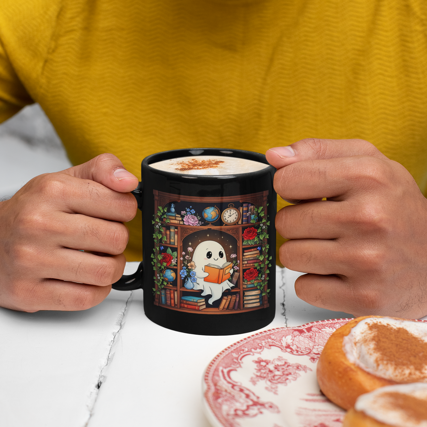 Halloween Ghost Coffee Mug – Spooky Book Lover Gift