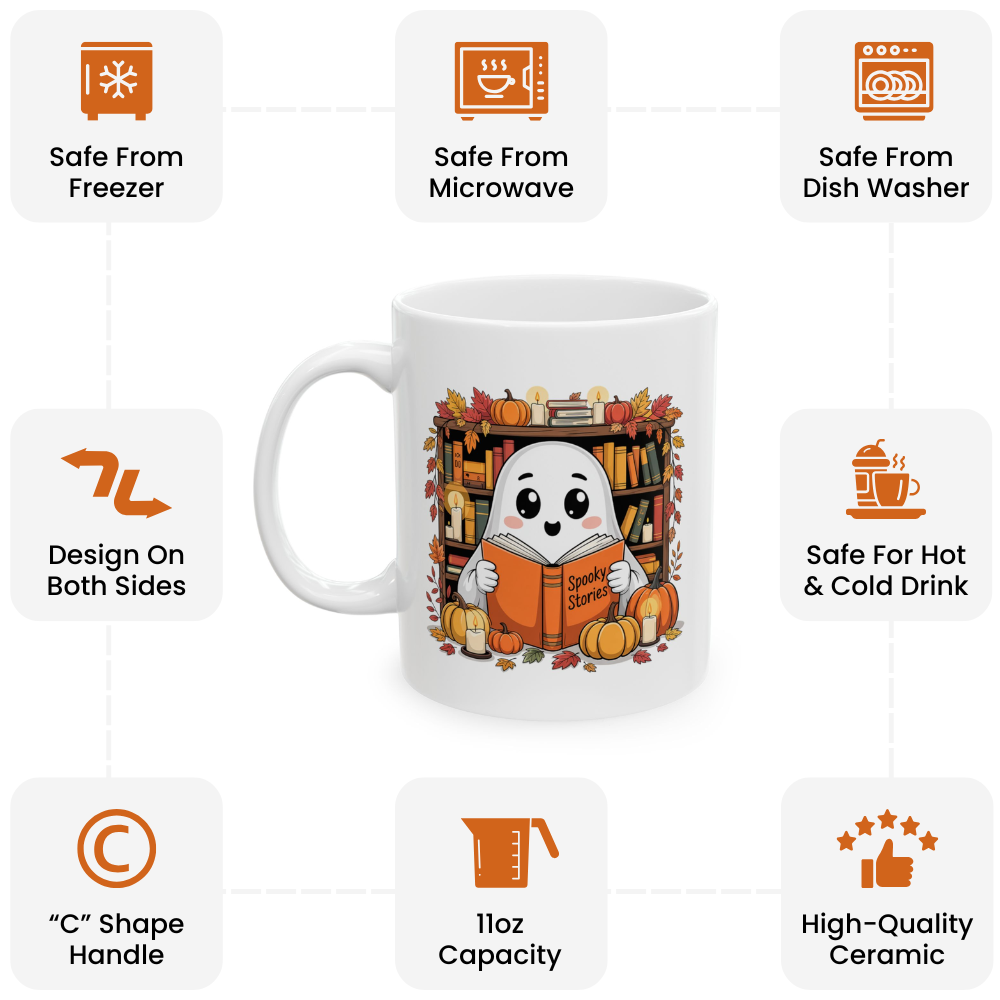 Book Lover Ghost Mug – Funny Spooky Reading Coffee Cup