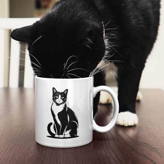 Black White Tuxedo Cat Mug – Cat Coffee Cup for Cat Lovers – Cute and Funny Gift for Cat Moms, Friends, and Coworkers