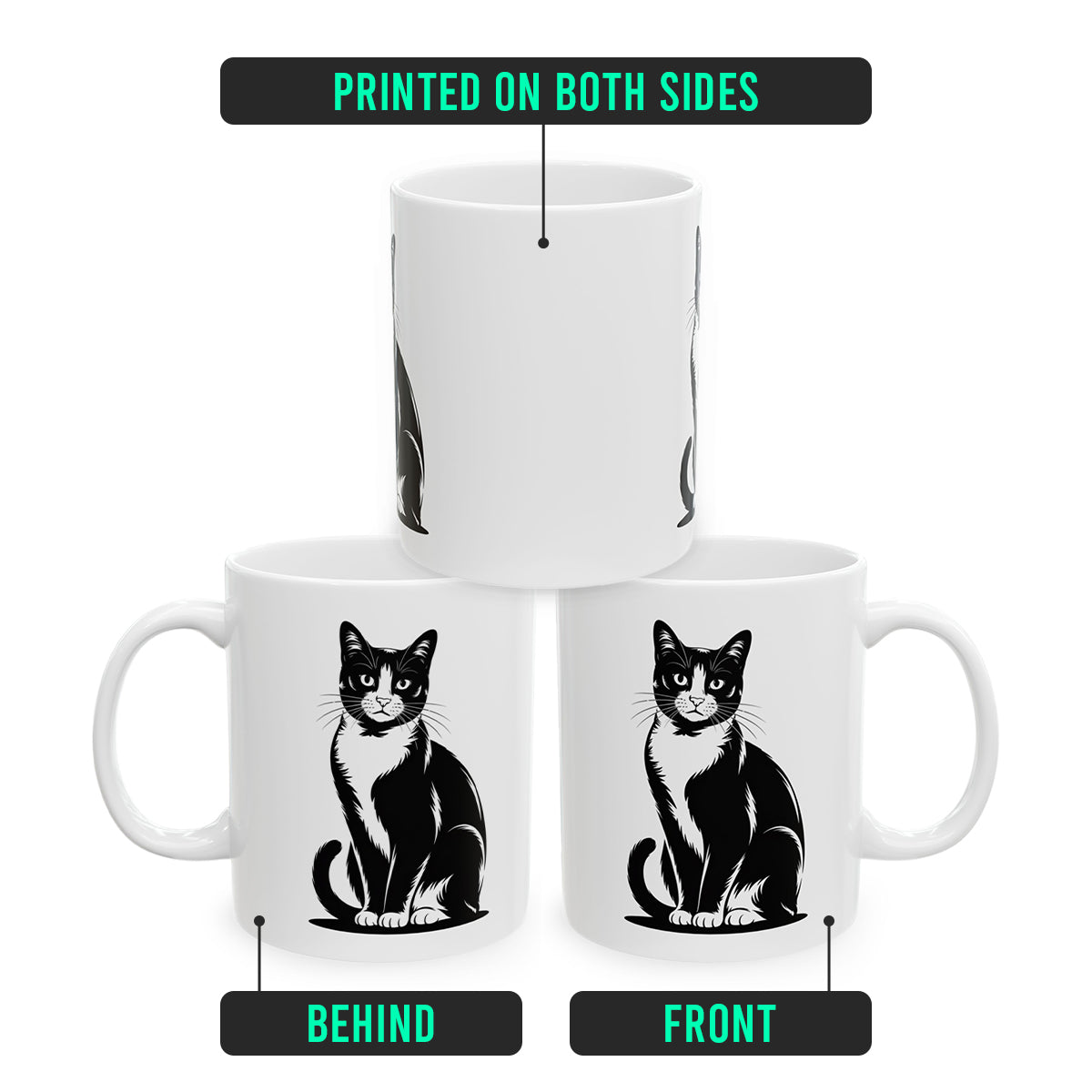 Black White Tuxedo Cat Mug – Cat Coffee Cup for Cat Lovers – Cute and Funny Gift for Cat Moms, Friends, and Coworkers