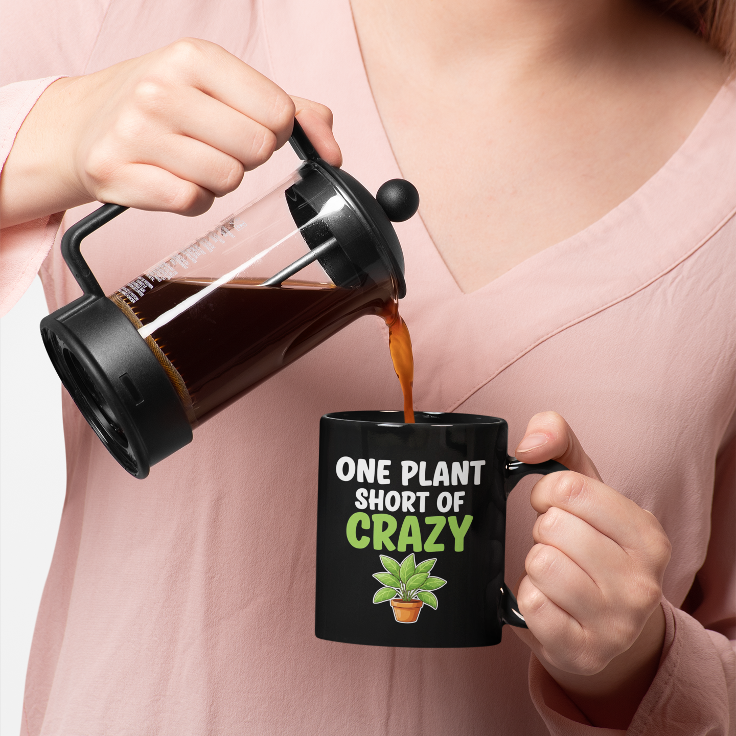 One Plant Short of Crazy Mug – Funny Crazy Plant Lady Gift for Women, Plant Mom Coffee Mug, Gardening Humor Cup Black