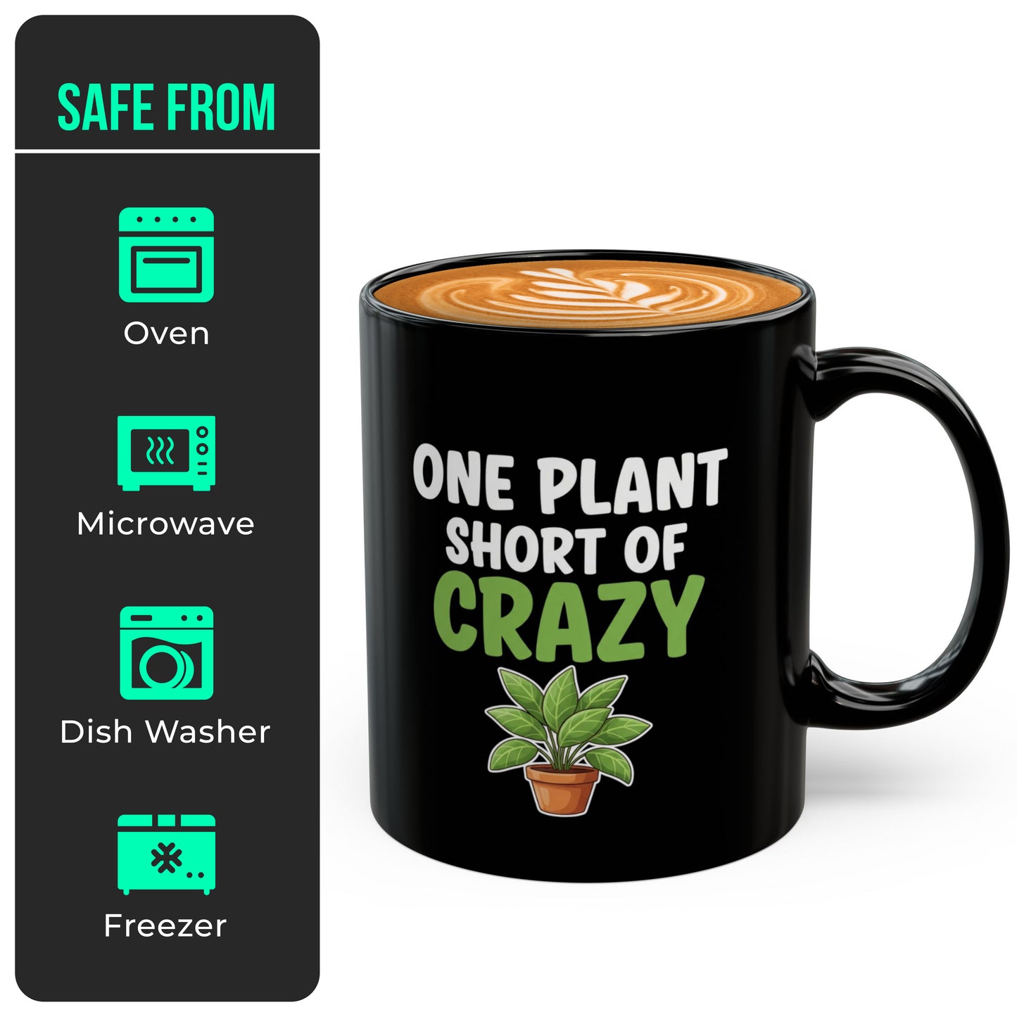 One Plant Short of Crazy Mug – Funny Crazy Plant Lady Gift for Women, Plant Mom Coffee Mug, Gardening Humor Cup Black