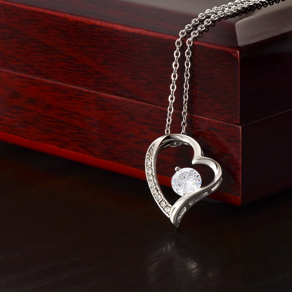 “Never Forget I Love You” Heart Necklace –14k White Gold Gift for Daughter