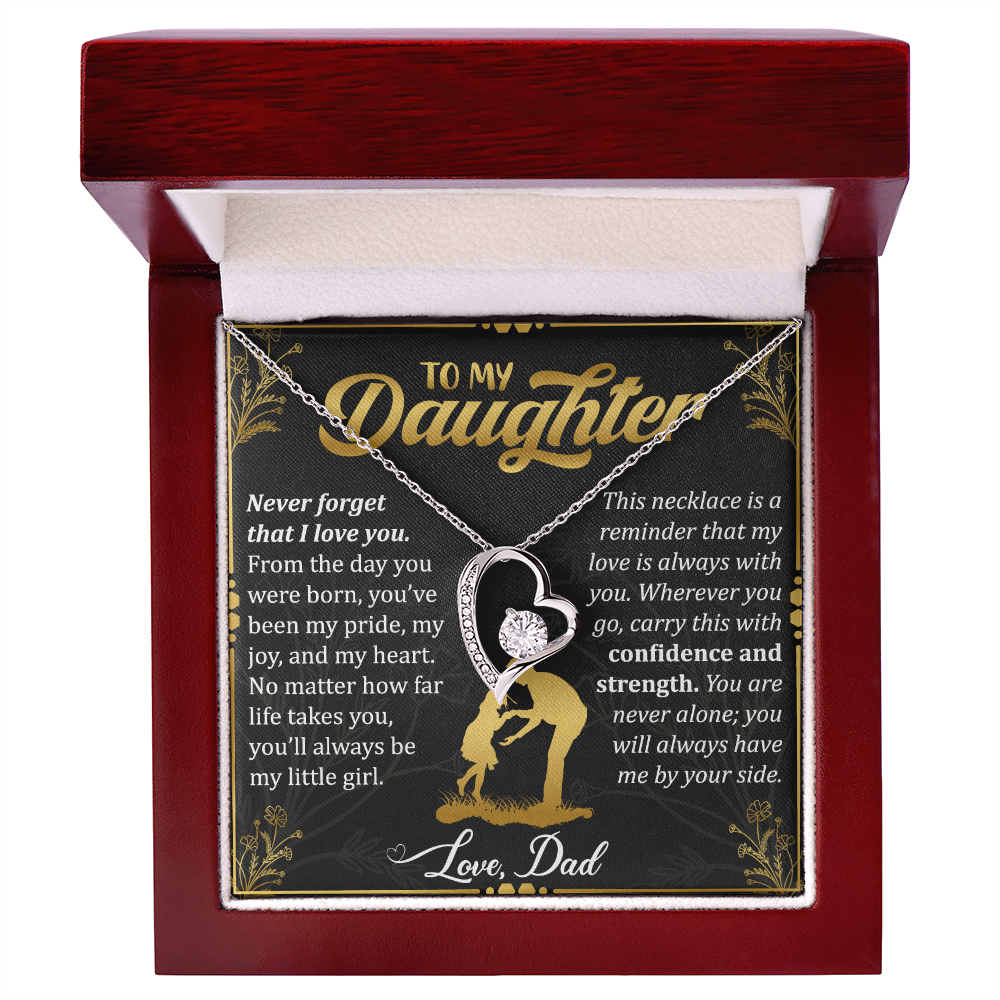Never Forget I Love You Necklace – 14k White Gold Heart Pendant for Daughter