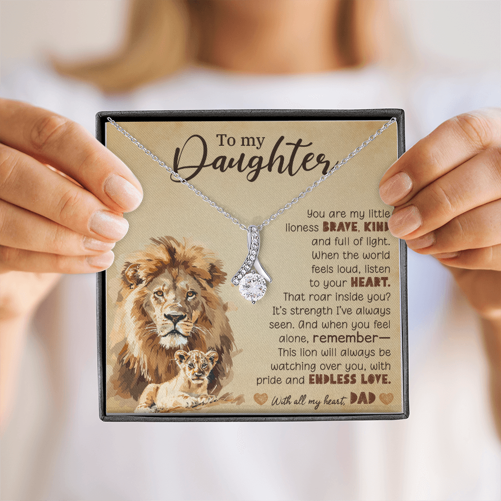 To My Daughter Necklace from Dad – Lion Pendant with 7mm Cubic Zirconia