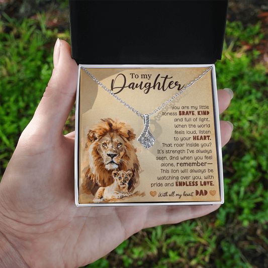 To My Daughter Necklace from Dad – Lion Pendant with 7mm Cubic Zirconia