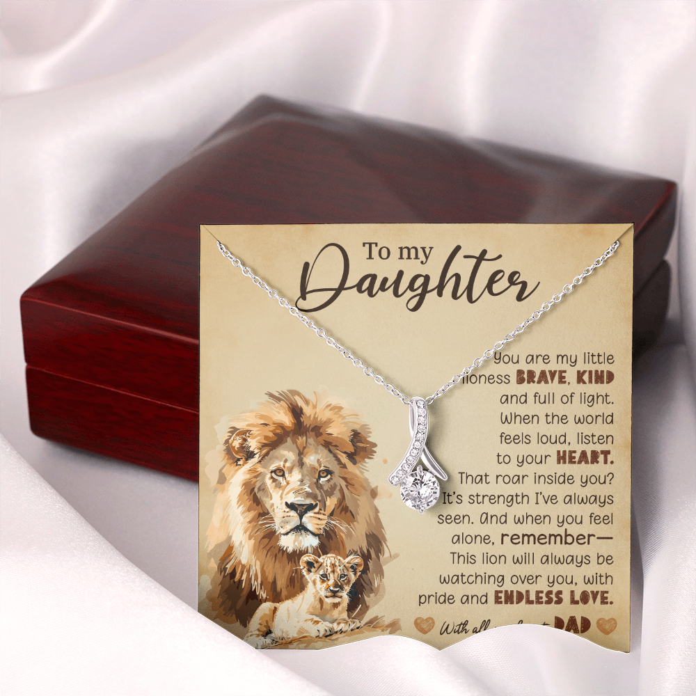 To My Daughter Necklace from Dad – Lion Pendant with 7mm Cubic Zirconia