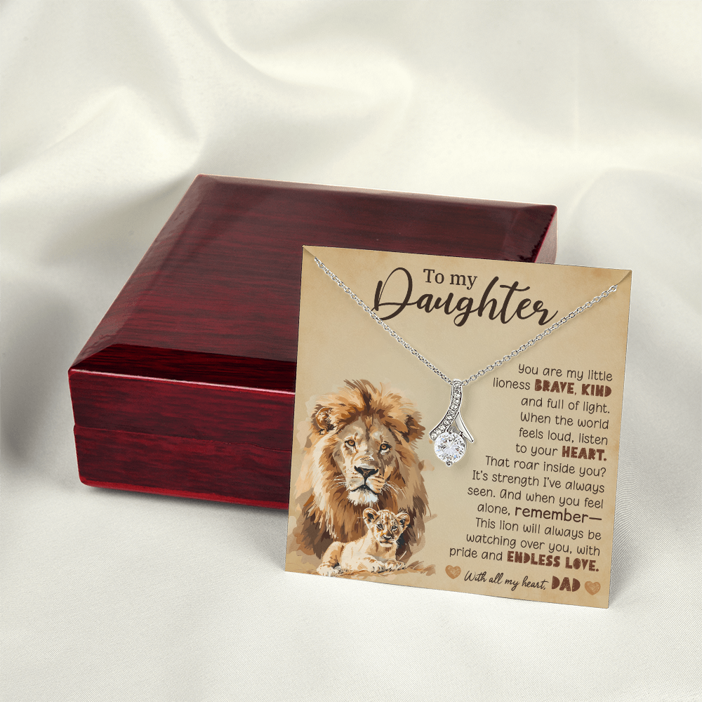To My Daughter Necklace from Dad – Lion Pendant with 7mm Cubic Zirconia