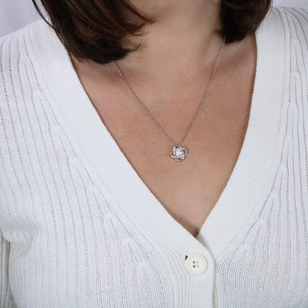 To My Bonus Daughter Necklace – 14k White Gold Love Knot Pendant from Dad