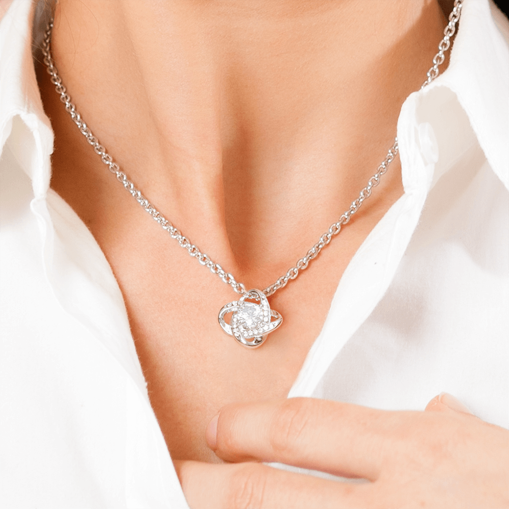 To My Bonus Daughter Necklace – 14k White Gold Love Knot Pendant from Dad