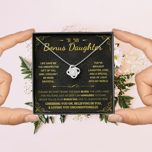 To My Bonus Daughter Necklace – 14k White Gold Love Knot Pendant from Dad
