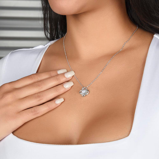 Love Knot Necklace for Bonus Daughter – 14k White Gold Sterling Silver Gift from Mom