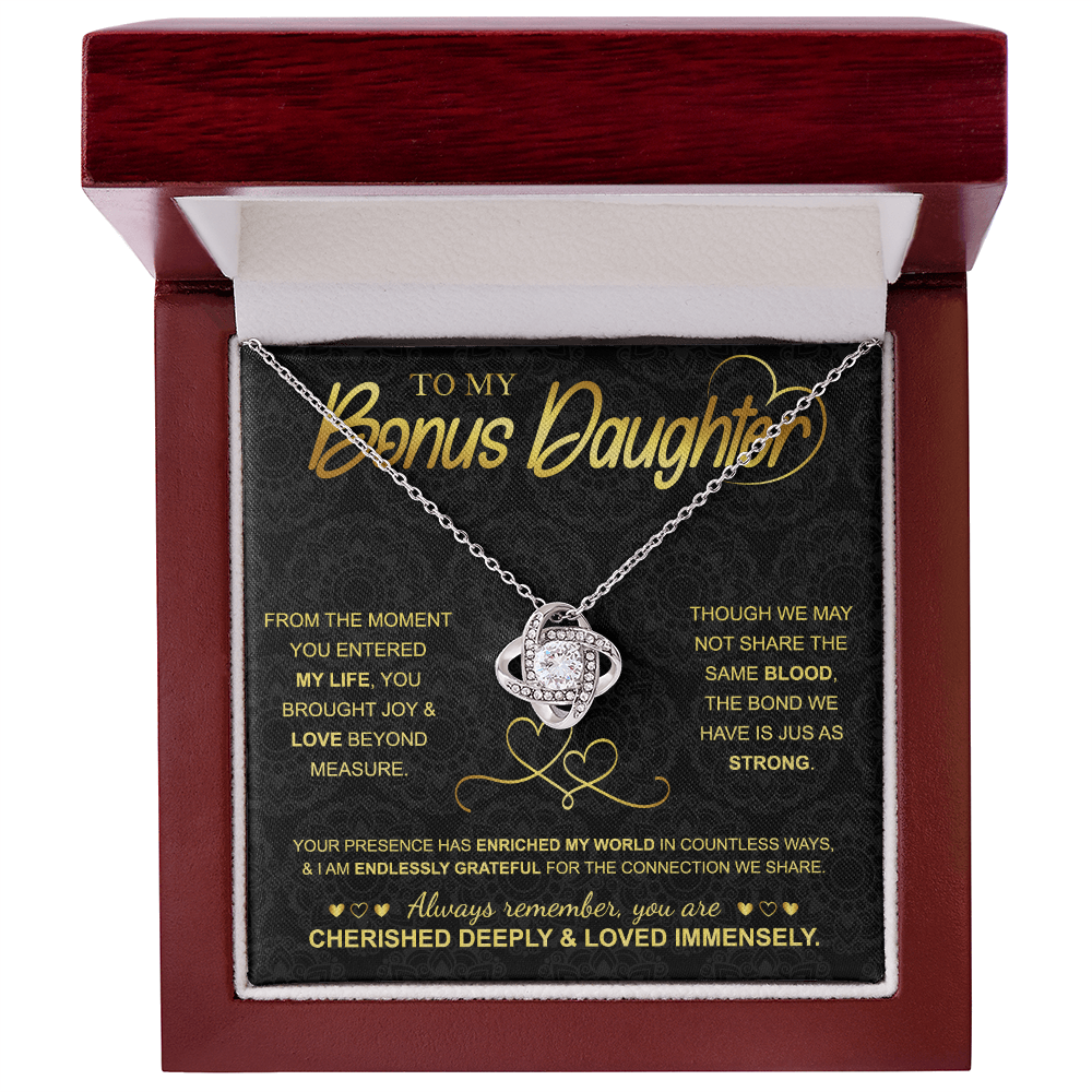 Love Knot Necklace for Bonus Daughter – 14k White Gold Sterling Silver Gift from Mom