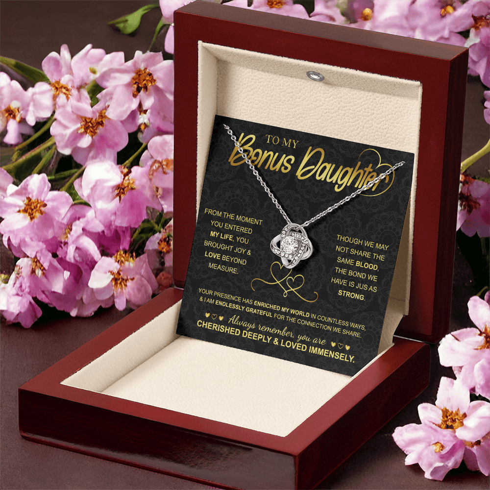 Love Knot Necklace for Bonus Daughter – 14k White Gold Sterling Silver Gift from Mom