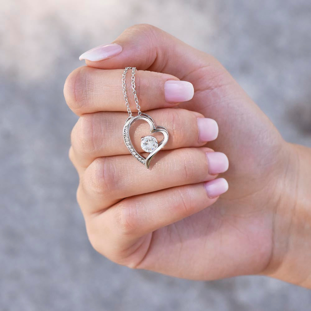 Never Forget I Love You Necklace – 14k White Gold Heart Pendant for Daughter