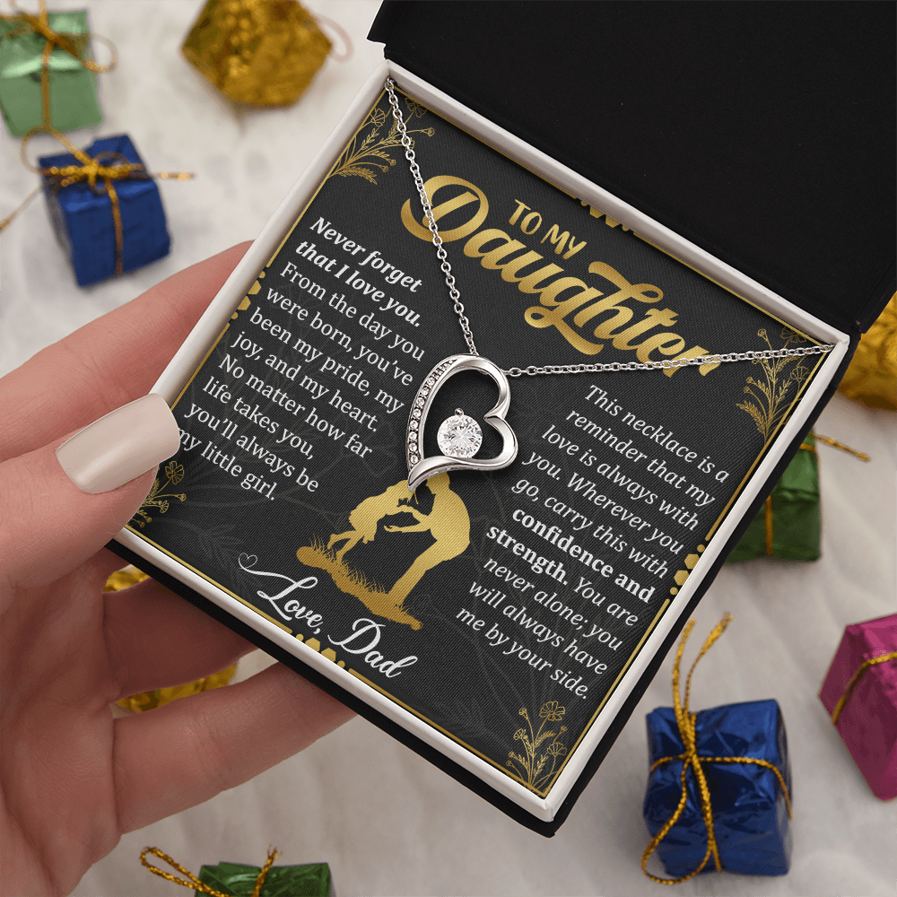 Never Forget I Love You Necklace – 14k White Gold Heart Pendant for Daughter