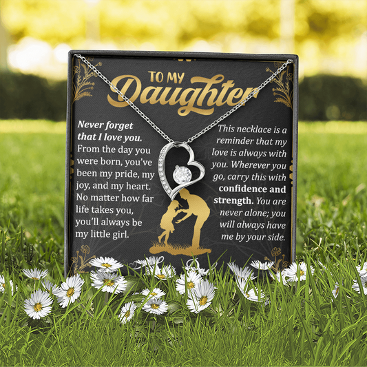 Never Forget I Love You Necklace – 14k White Gold Heart Pendant for Daughter